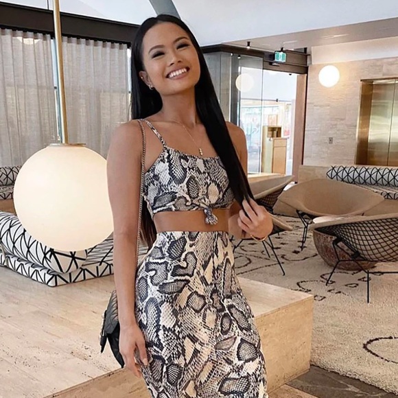 Fashion Nova Dresses & Skirts - Fashion Nova Queen Cobra Snake Print Skirt Set - Taupe/Combo - Size M - NWT